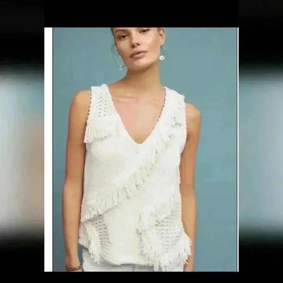 Anthropologie Pacific Fringe Tank Boho Knit Sleeveless Top Size Medium - Picture 1 of 8